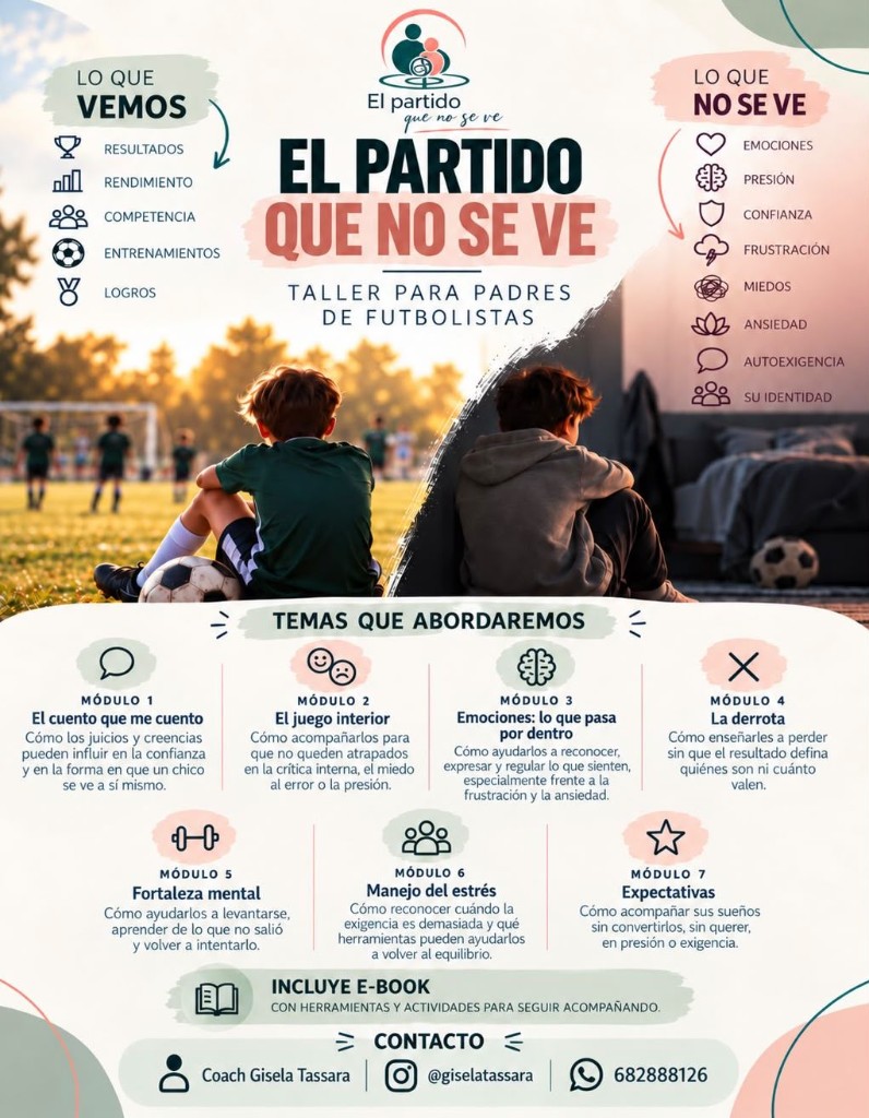 Cartel del taller El partido que no se ve, para padres de futbolistas